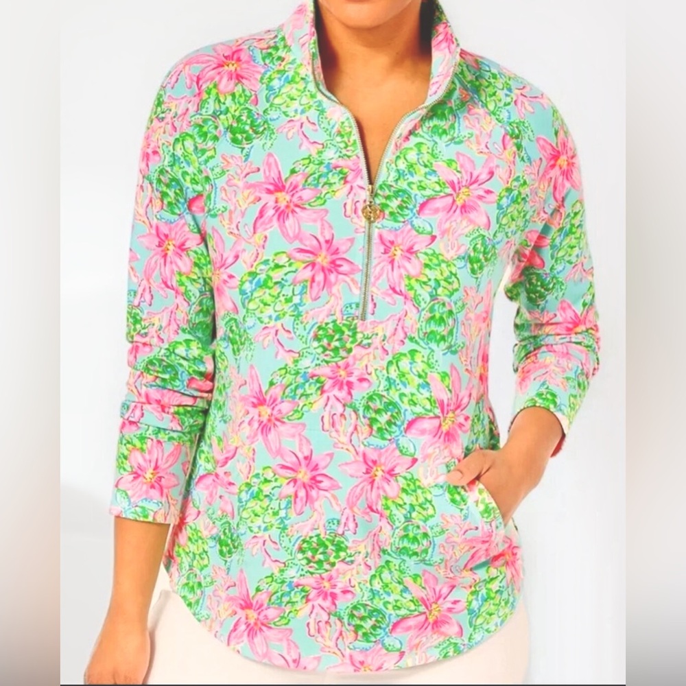 Lilly Pulitzer Half Zip Pullover Size Small (Surf Blue So Shellegant - UPF 50)